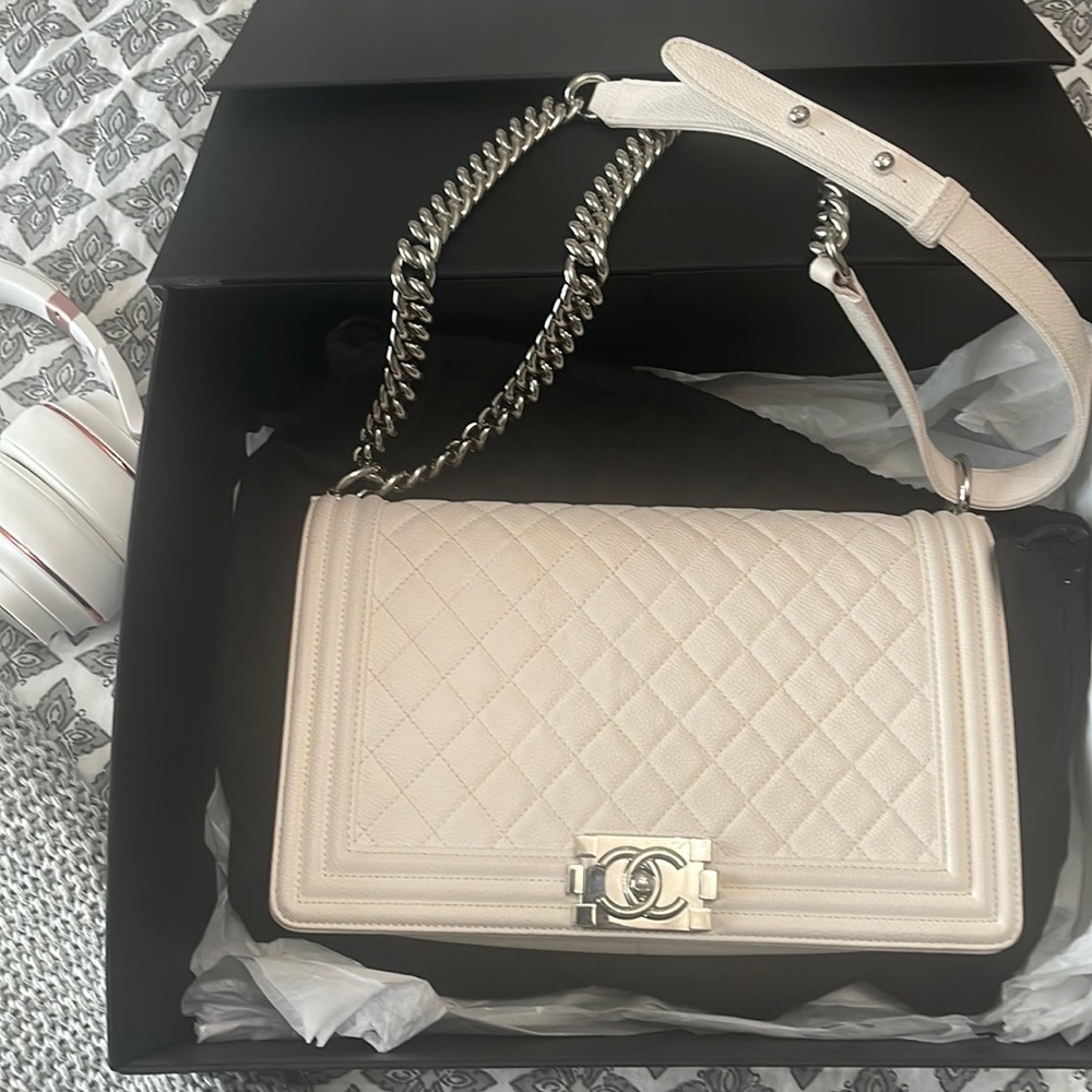 White & Silver Limited edition Chanel Boy Bag Large
